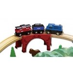 Set trenulete Mountain Rock Town cu circuit montan si tunel dublu Rail Road 100 piese din lemn